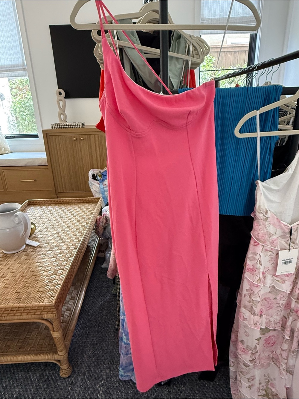 Hello Molly Pink Cowl Neck Slip Midi Dress